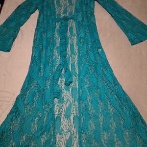 LABEL- TIE FRONT- Elegant Teal Lace Cardigan